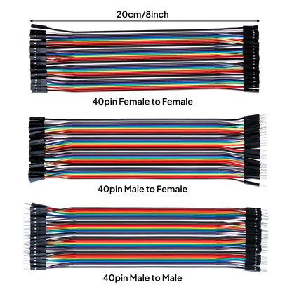 ELEGOO 120pcs Multicolored Dupont Wire 40pin Male to Female, 40pin Male to Male, 40pin Female to Female Breadboard Jumper Ribbon Cables Kit Compatible with Arduino Projects