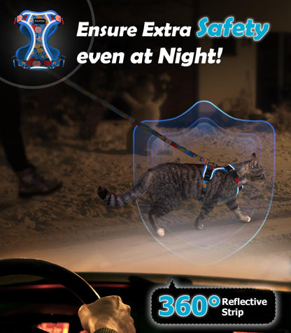 Halypet Cat Harness and Leash Set[MAX Safety 4th-Gen] Cute Escape Proof Vest Harness for Girl&Boy Cat Walking, Comfortable Adjustable Leash and Reflective Strips for Outdoor Kitten, S Azure Floral