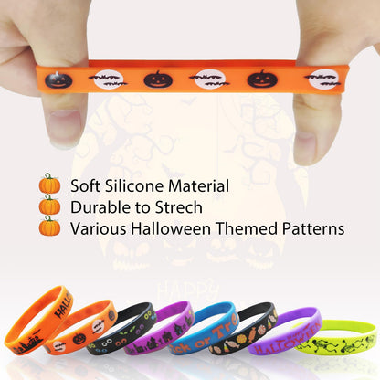 GuassLee Kids Halloween Party Favors - 40pcs Rubber Bracelets, Silicone Wristbands & Cards for Trick or Treat Gifts & Goodie Bag Fillers