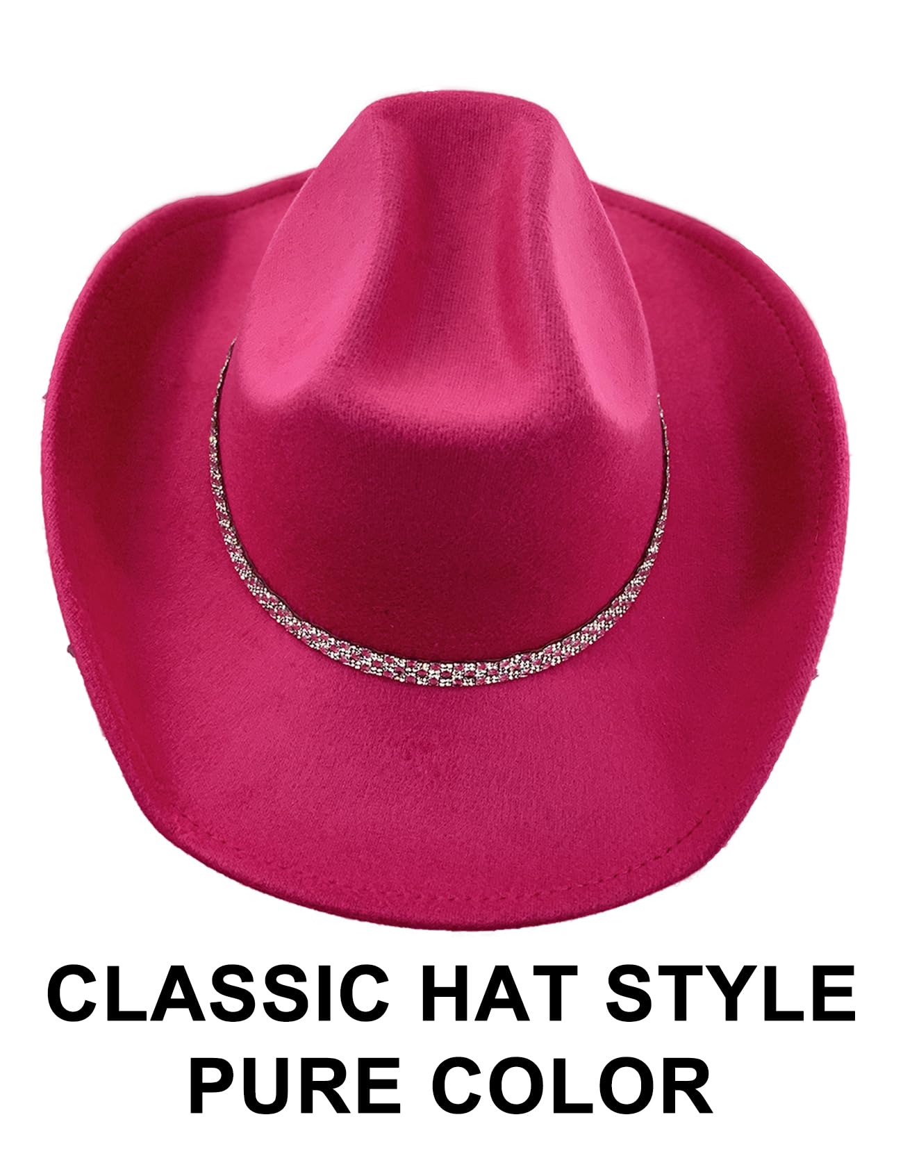 JICASTO Cowboy Hat for Women Men 6 Sparkly Stars Brim & Rhinestone Belt Western Cowgirl Hat with Sunglasses Bandanas (US, Alpha, One Size, Hot Pink)