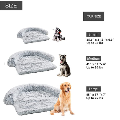 Dekeyoo Waterproof Calming Dog Bed, Pet Couch Protector Plush Dog Mat Dog Sofa, Pet Furniture Cover with Soft Neck Bolster, Machine Washable Silver Gray Large