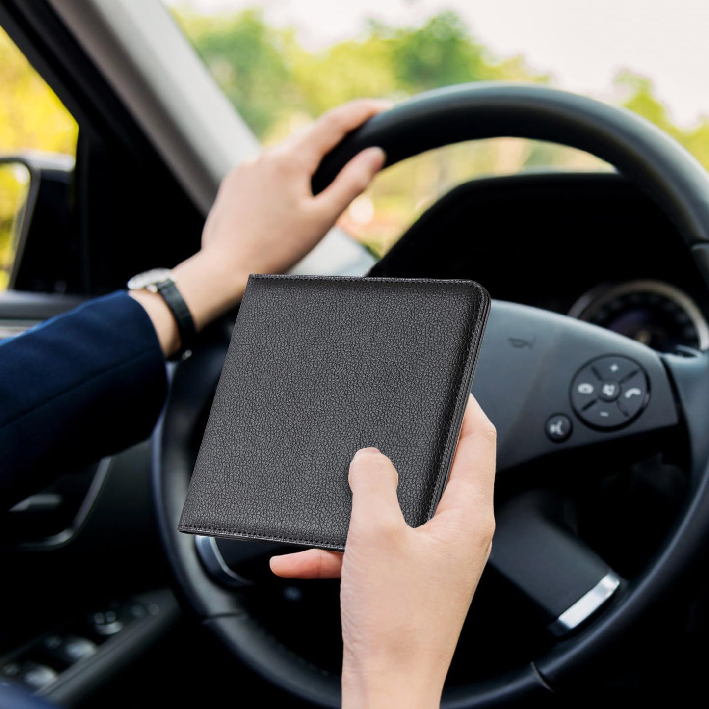 CoBak Car Registration and Insurance Holder - Men and Women Small Lightweight Vehicle Glove Box Car Organizer, Auto Truck Comparment Accessories Case for Essential Document, Driver License (Black)