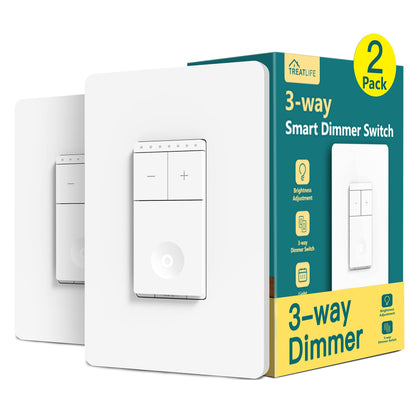 TREATLIFE 3 Way Smart Dimmer Switch 2 Pack, 2 Master Dimmer Switch Compatible with Alexa, Google Assistant, 2.4GHz WiFi Light Switch APP Remote Control, Neutral Wire Needed, Schedule, No Hub Required