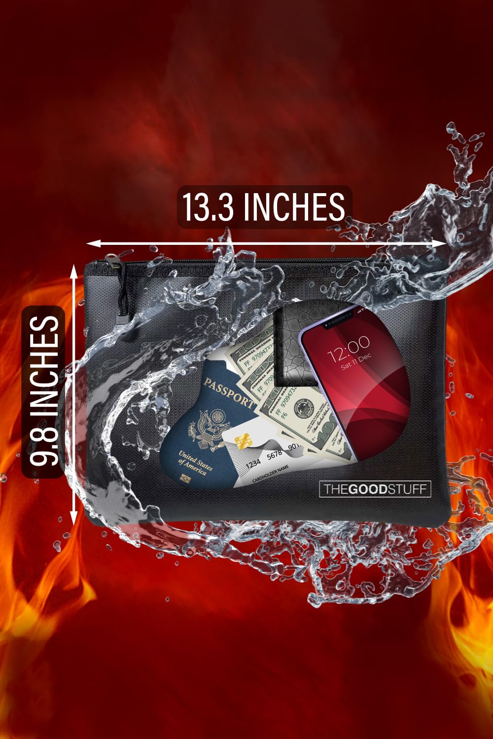 Fireproof Money Bag for Cash (10" x 13") – Waterproof Document Holder with Zipper, Protects Important Papers, Passports & Valuables from Fire & Water – Secure Storage for Home, Office & Travel