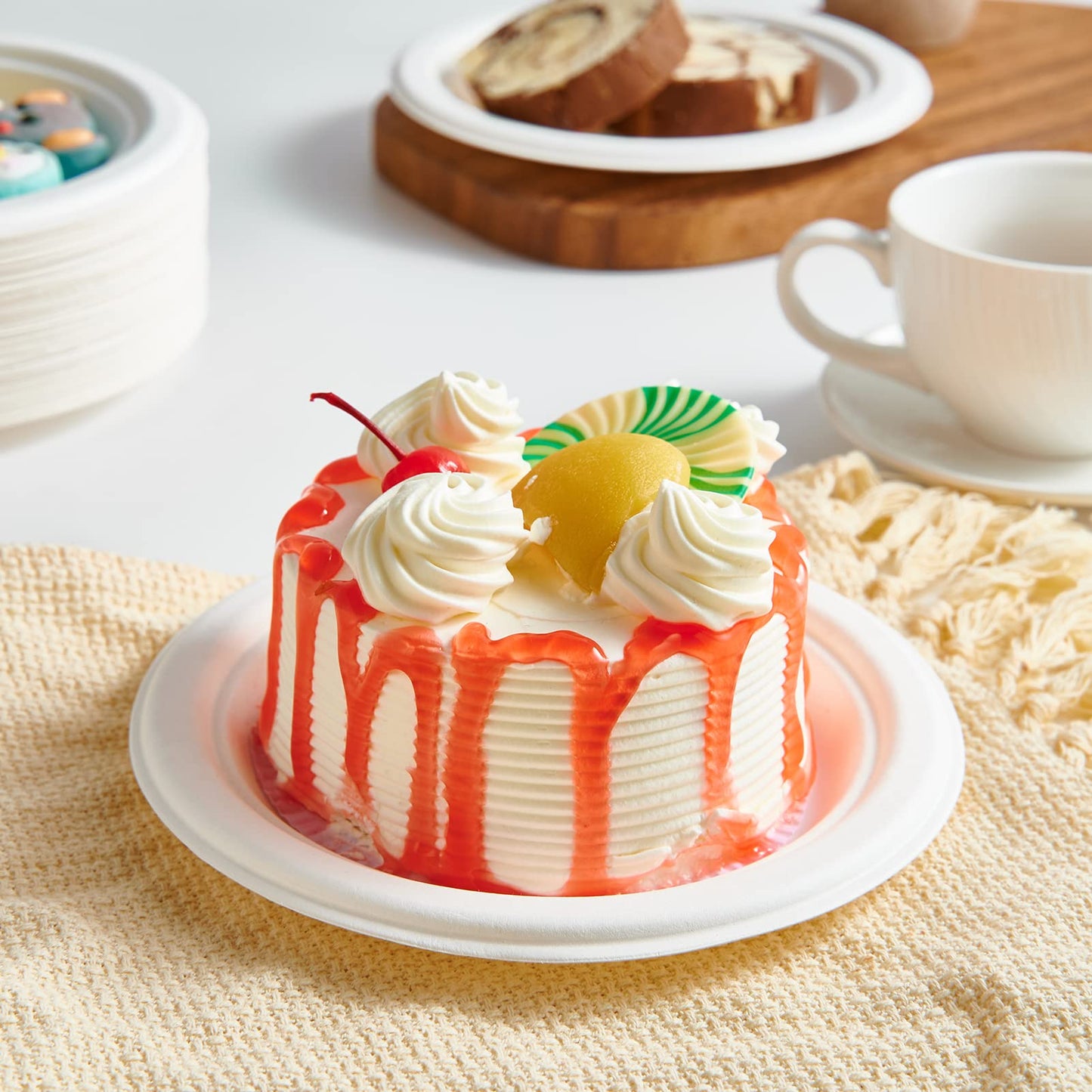 ECOLipak 6.85 Inch Compostable Dessert Paper Plates, 150 Pack Disposable Biodegradable Heavy Duty Eco-friendly Sugarcane Bagasse Halloween Plates for Party