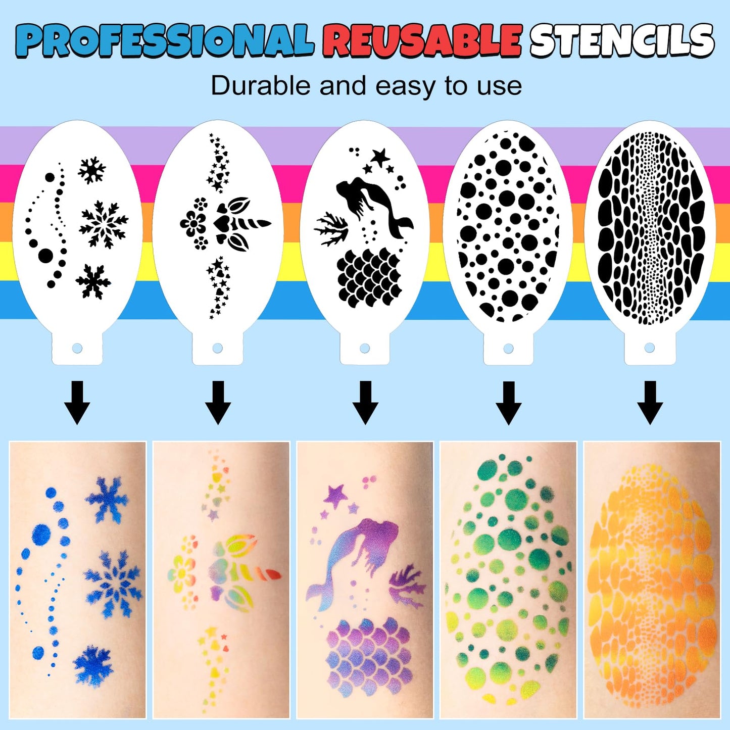 Drawdart Professional Face Painting Kit for Kids & Adults, Split Cake Face Paint Palette 12 x 10gm with Stencil, One Stroke Non Toxic Rainbow Body Paint Set for Halloween & Christmas Makeup