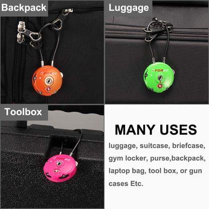 Forge Quality TSA Approved Luggage Locks for Travel Accessories, Suitcase, Pelican case, Set Your own Combination, Zinc Alloy Body-Cable Locks Orange 2 Locks