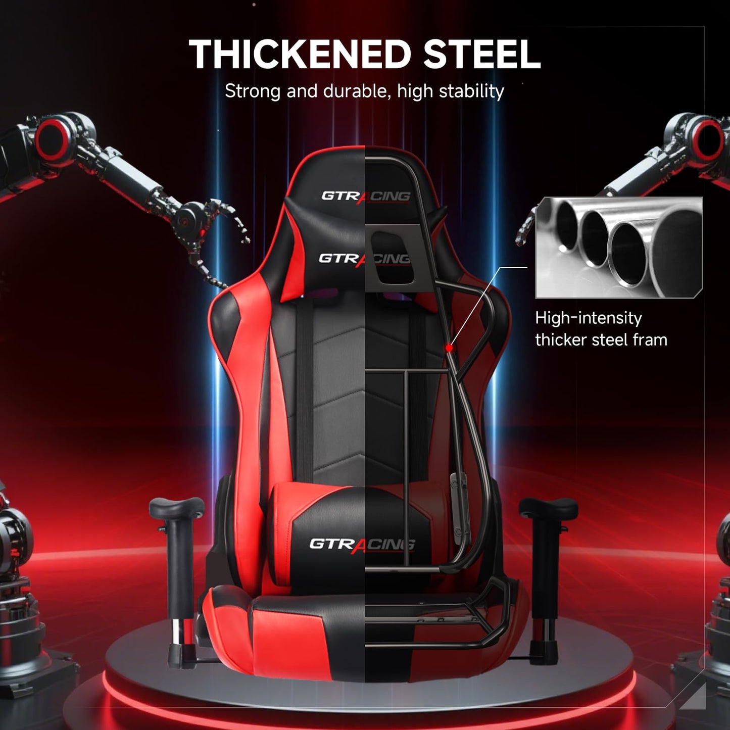 GTRACING Gaming Chair with Reclining Backrest, Adjustable Height and Swivel Base, Ergonomic Computer Chair with Headrest and Lumbar Support (Red)