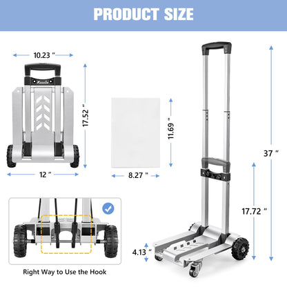 KEDSUM 270LBS Utility Luggage Cart with 4 Wheels, 100% Aluminum Hand Truck Dolly, Folding Hand Truck with Advanced Tank Wheels, Portable Dolly Cart for Luggage, Travel, Shopping, Office Use