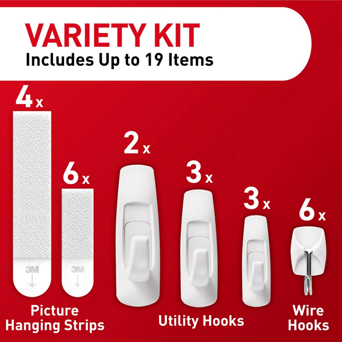 Command Variety Pack, Including 10 Pairs of Picture Hanging Strips, 6 Wire Hooks and 8 Utility Hooks for Hanging, Organization and Storage, Damage-Free Hanging Up to 19 Items, 1 Kit