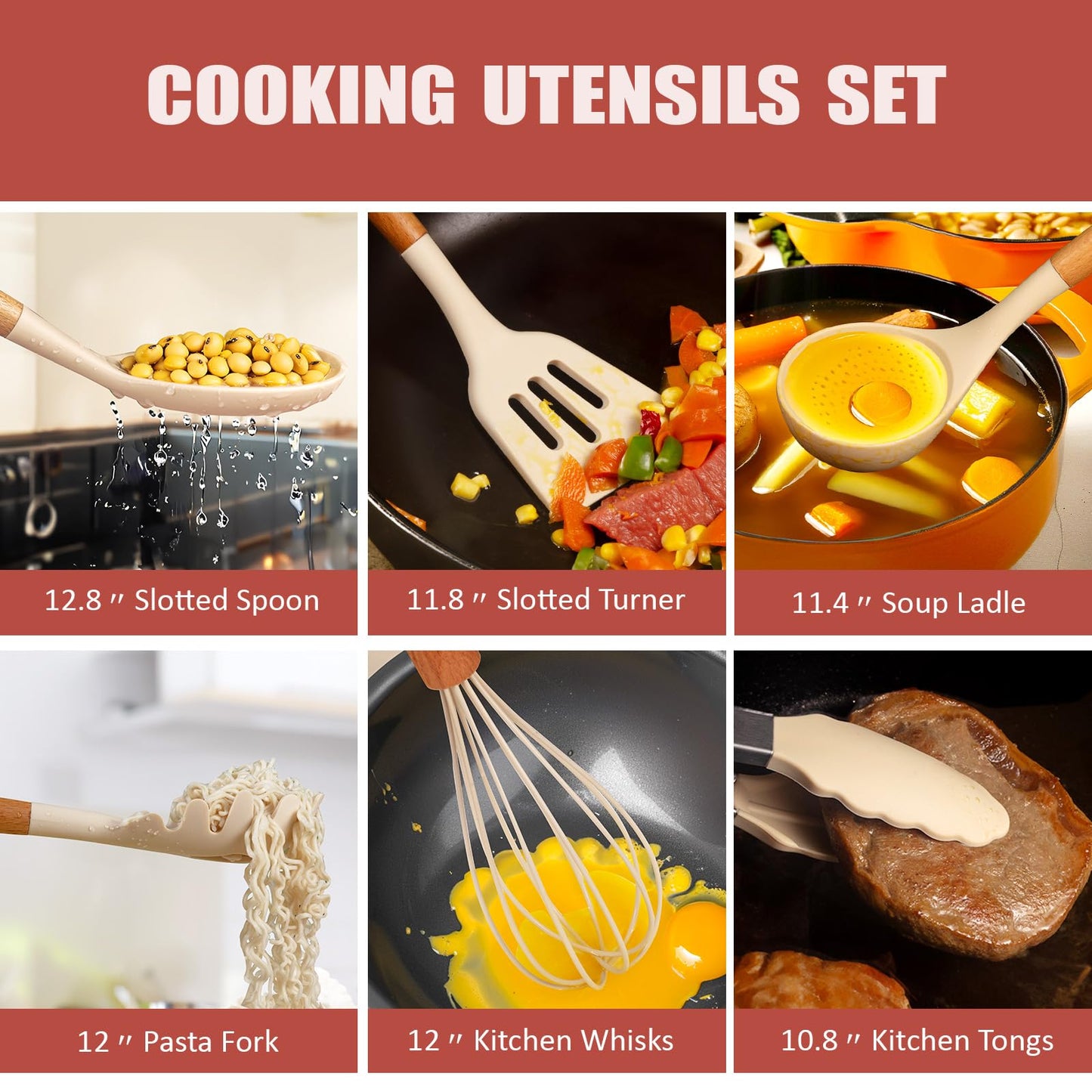 RAXCO Kitchen Utensils Set,18-Piece Cooking Tools and Sharp Knives,Stainless Steel Holder and Cutting Board