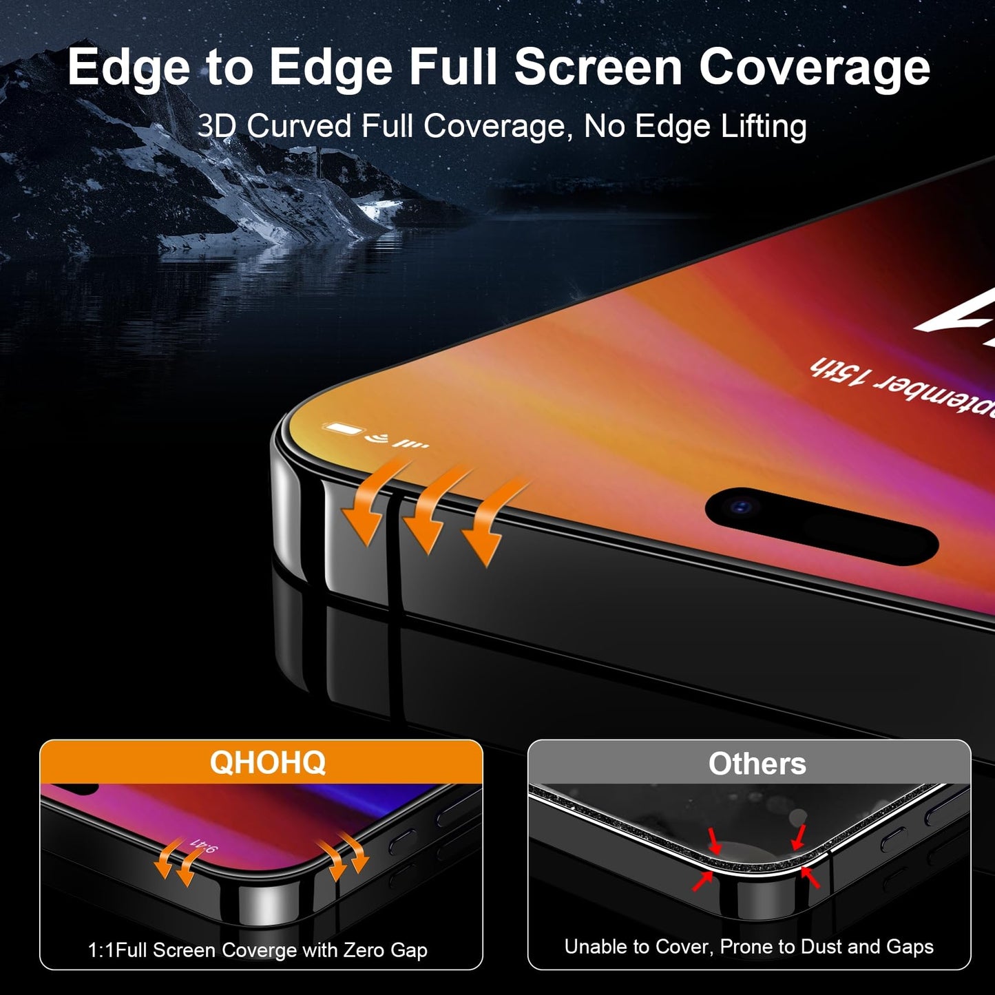 QHOHQ for iPhone 16 Pro Screen Protector with Camera Lens Protector, [Military Grade Shatterproof], Top 9H+ Tempered Glass, Full Edge Coverage, Ultra Durable, with Easy Installation Tool [3+3 Pack]