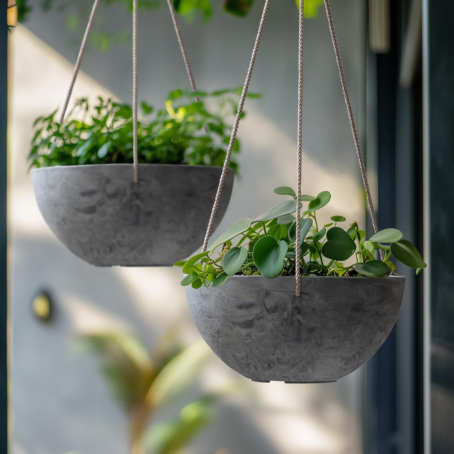 LA JOLIE MUSE Hanging Planter Flower Plant Pots - 10 Inch Indoor Outdoor Balcony Patio Hanging Basket Set of 2, Marble Pattern