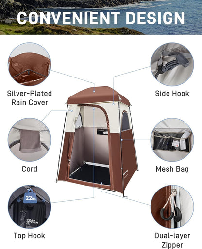 KingCamp Oversize Space Privacy Camping Outdoor Shower Enclosure Portable Shower Tent for Camping 1 Room Brown Changing Tent Dressing Room