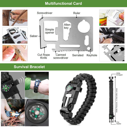Gearedt Survival Kit, 16 in 1 Professional Survival Gear Tool Emergency Tactical First Aid Equipment Supplies Kits Gifts Idear for Men Him Women Families Hiking Camping Fishing Adventures