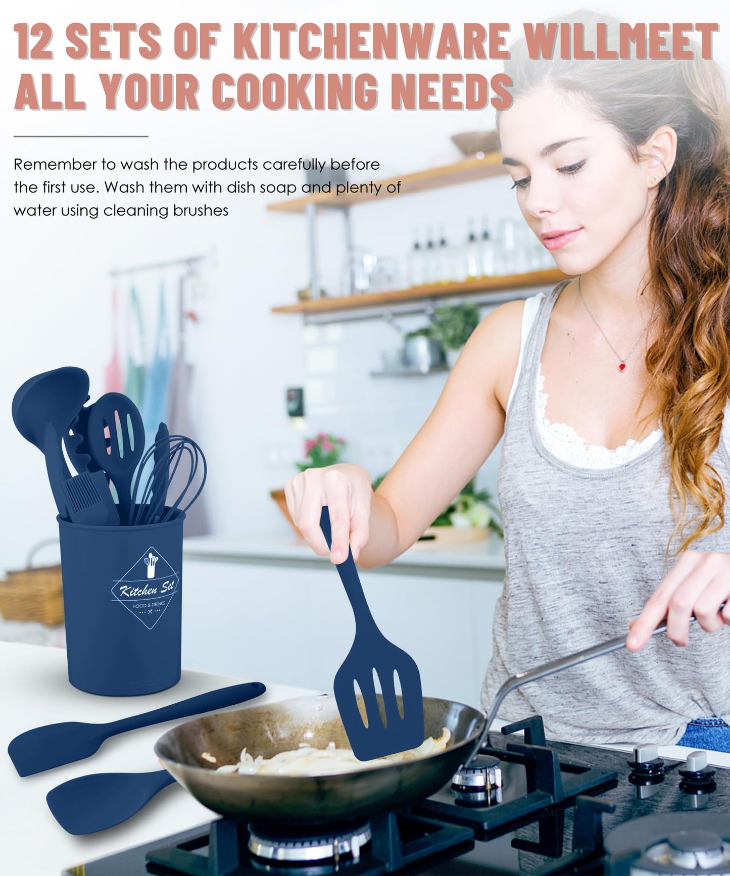 Kitchen Utensils Set-12 Pieces Silicone Cooking Utensils Set (Dishwasher Safe) 392°F Heat Resistant Spatula Set,Kitchen Utensil Set for Nonstick Cookware,Best Kitchen Tools with Holder