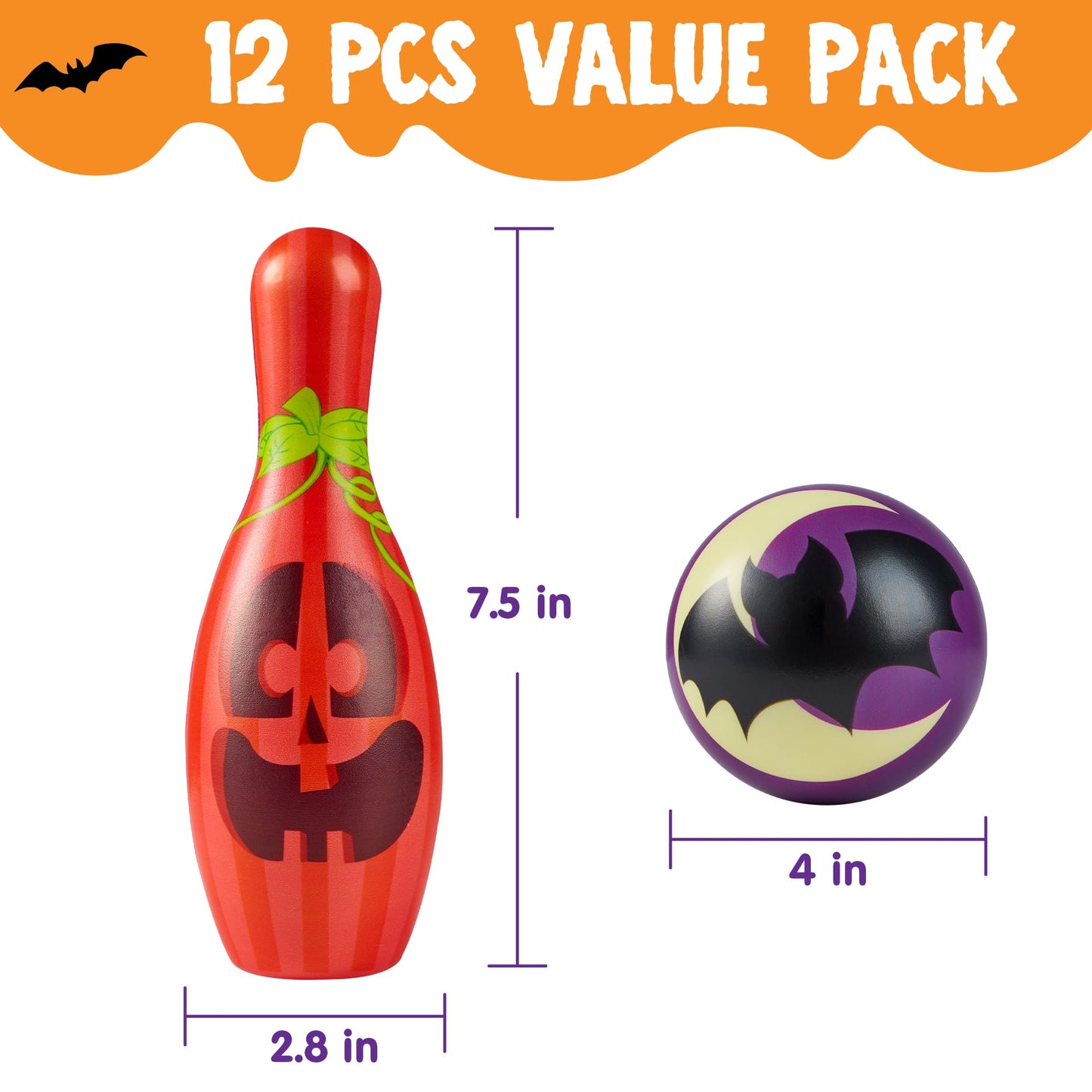 JOYIN Halloween Foam Bowling Set for Kids Toys Party Supplies, Get-Together Party, Game Day Events, Indoor Outdoor Toy Game with 10 Pins & 2 Balls Fun Sports Games, Birthday Parties