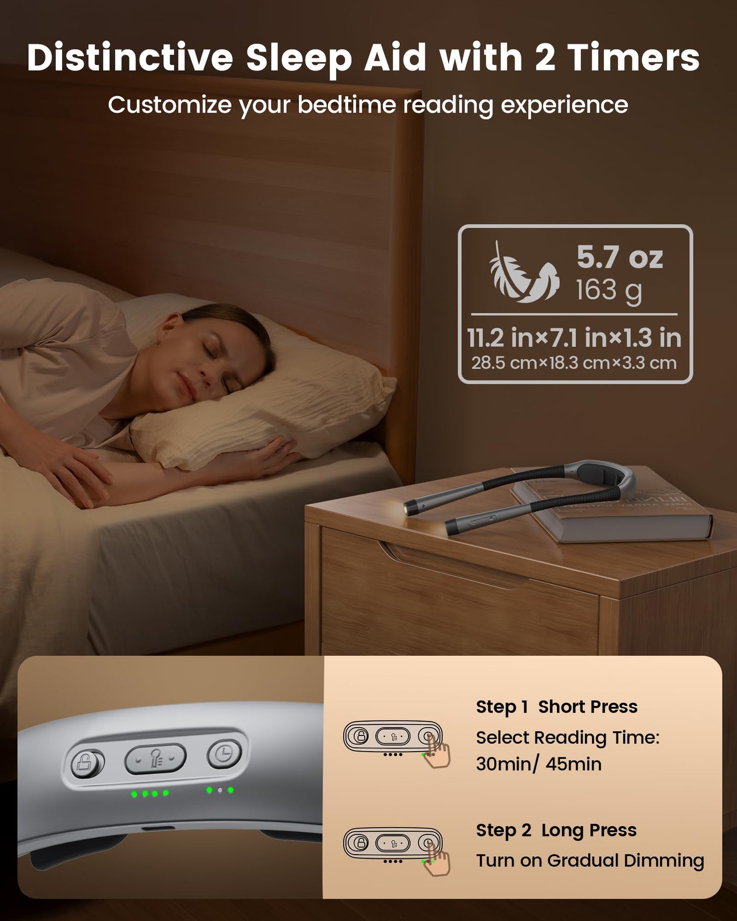 Glocusent Neck Light, 1600mAh Rechargeable Reading Light - 3 Colors & 5 Stepless Brightness, Book Light with a Lock, Timer & Sleep Aid, Ergonomic Design, Perfect for Reading, Knitting & Craft