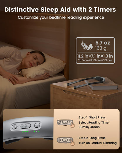 Glocusent Neck Light, 1600mAh Rechargeable Reading Light - 3 Colors & 5 Stepless Brightness, Book Light with a Lock, Timer & Sleep Aid, Ergonomic Design, Perfect for Reading, Knitting & Craft