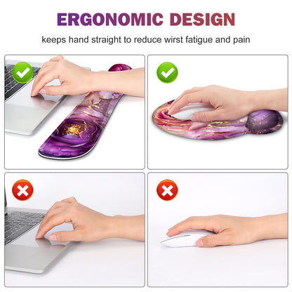 Gaming Mouse Pad, Large Desk Mat, Cute Desk Pad Protector, 4in1 XXL Mousepad + Keyboard Wrist Rest+Mouse Wrist Rest+Coaster Set with Ergonomic Desk Pad for Home Office PC, Marble Rose Purple Flowers