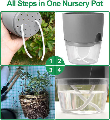 iDattel Herb Pot Kitchen Set Window Sill Self-Watering Set of 3 Herb Garden for The Kitchen, 18.2 x 11 x 15.3 cm, for Fresh Kitchen Herbs, Grey