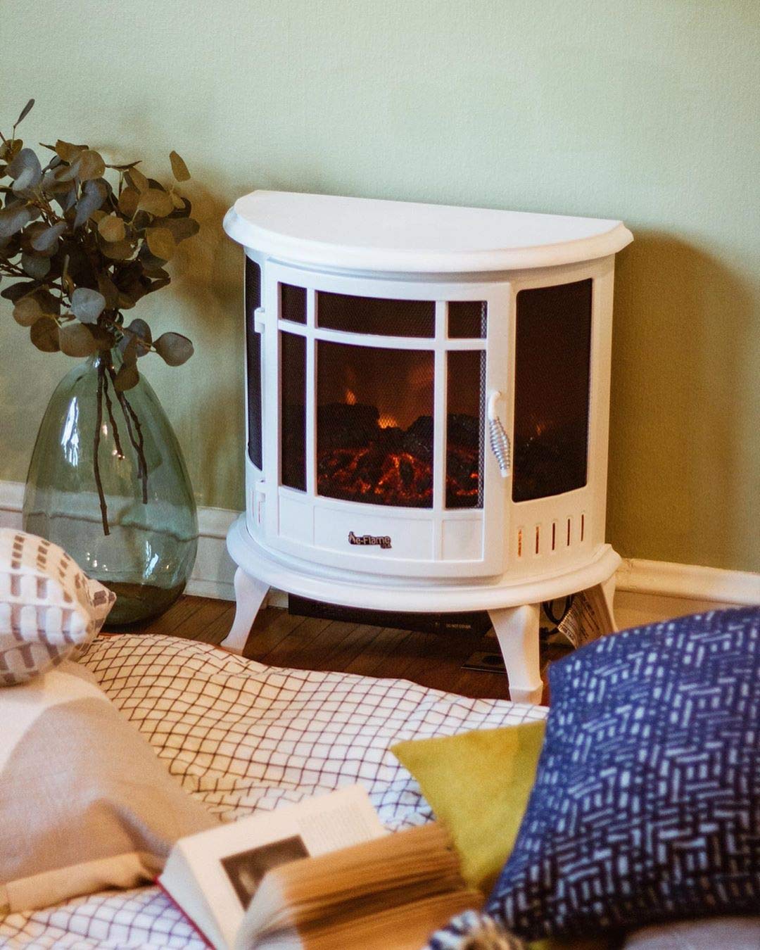 e-Flame USA Regal Freestanding Electric Fireplace Stove - 3-D Log and Fire Effect (White)