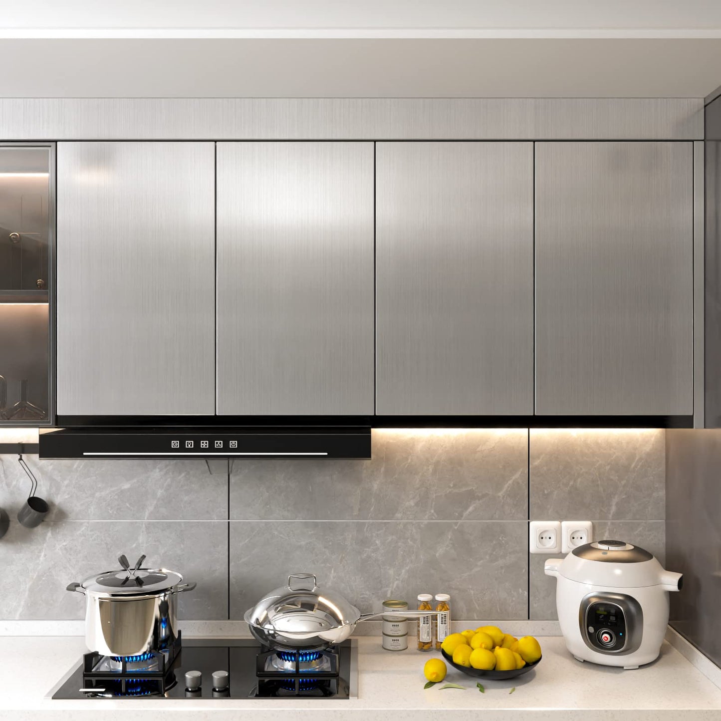 Cohoo Home Stainless Steel Contact Paper Peel and Stick Countertop Silver Stainless Steel Wallpaper for Kitchen Backsplash Self Adhesive Wallpaper Dishwasher Fridge Appliances Cover 17.7inW 197inL