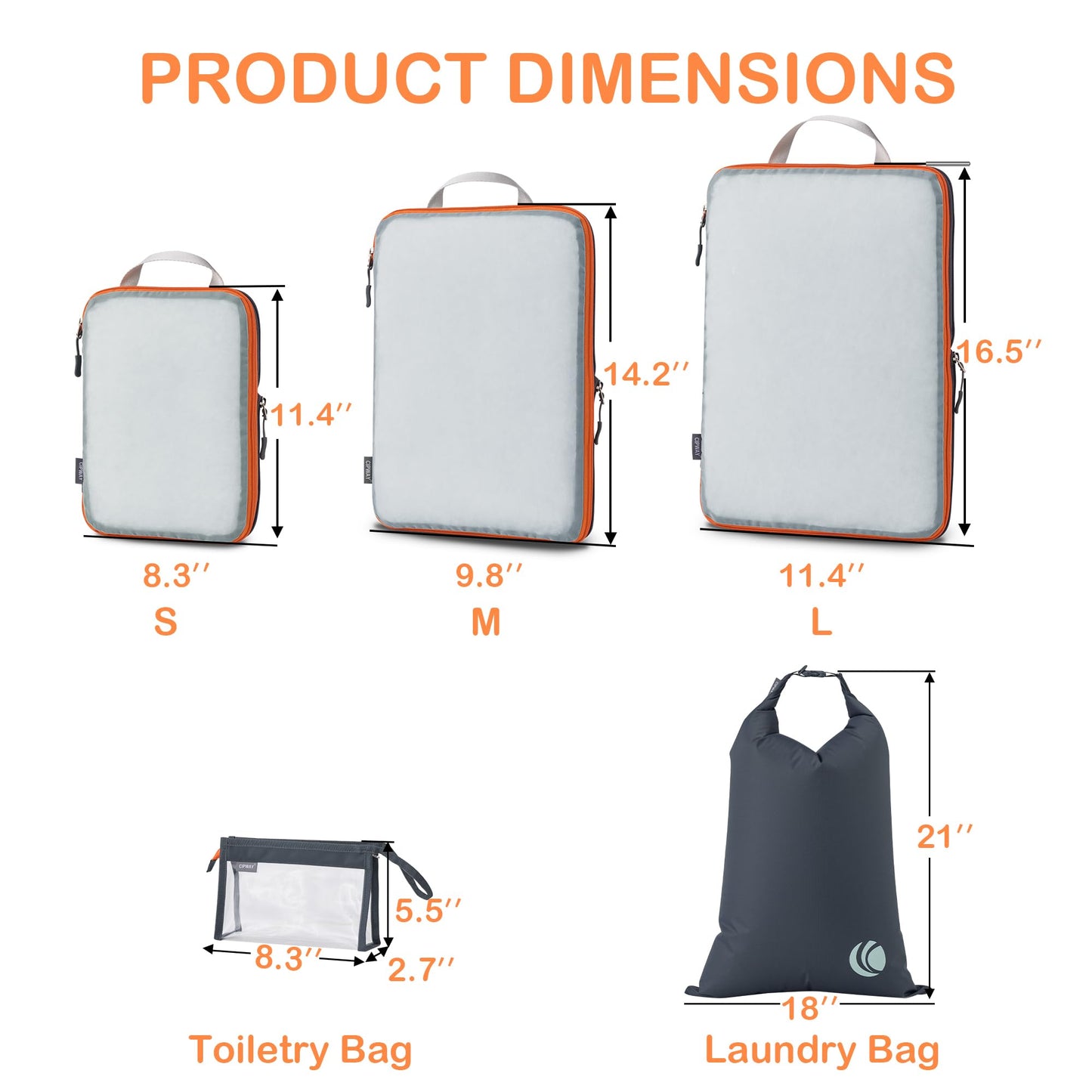 Cipway Compression Packing Cubes, See Through Mesh Luggage Organizer Bags, Travel Essentials for Carry on Suitcase with Laundry Bag and Clear Toiletries Bag（6Pcs,Grey）