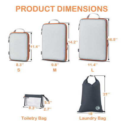 Cipway Compression Packing Cubes, See Through Mesh Luggage Organizer Bags, Travel Essentials for Carry on Suitcase with Laundry Bag and Clear Toiletries Bag（6Pcs,Grey）