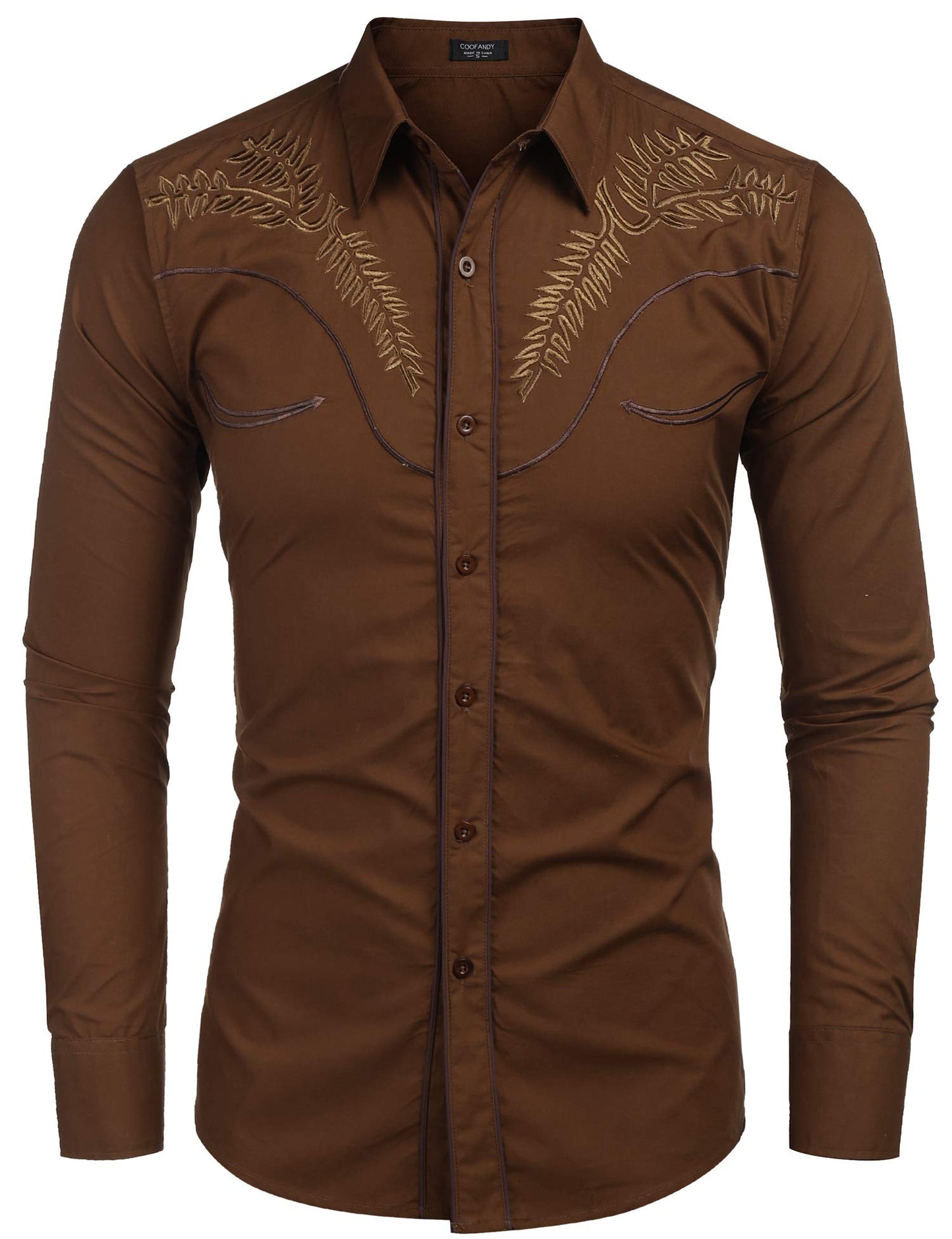 COOFANDY Men's Western Shirts Long Sleeve Slim Fit Embroideres Cowboy Casual Button Down Shirt
