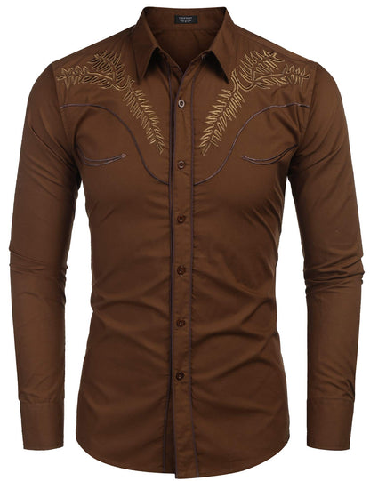 COOFANDY Men's Western Shirts Long Sleeve Slim Fit Embroideres Cowboy Casual Button Down Shirt