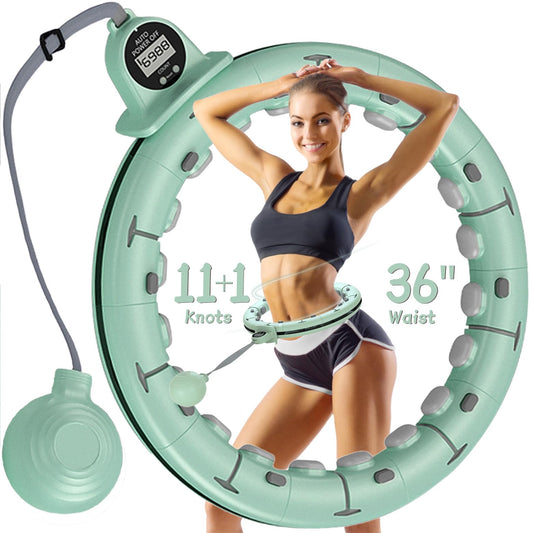 Leann L!fe 11+1 Spare Knots Waist 36" with Counter, Smart Weighted Hula Hoop for Adults Weight Loss, Infinity Hoop, Children Adult Home Outdoor Fitness Exercise, Abdominal Toner, Green
