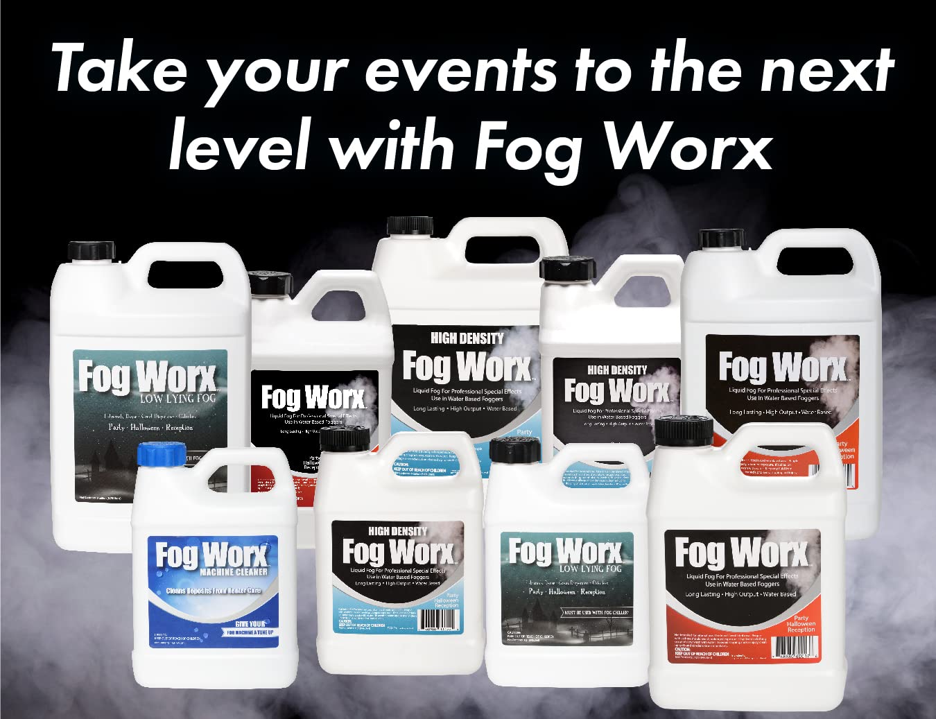 FogWorx Fog Juice - 1 Gallon of Organic Fog Fluid (128 oz) - Medium Density, High Output, Long Lasting Fog Machine Fluid for 400 Watt to 1500 Watt Machines