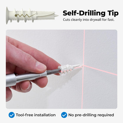 #8 Self Drilling Drywall Plastic Anchors with Screws - No Pre Drill Hole Preparation Required - 75 Lbs
