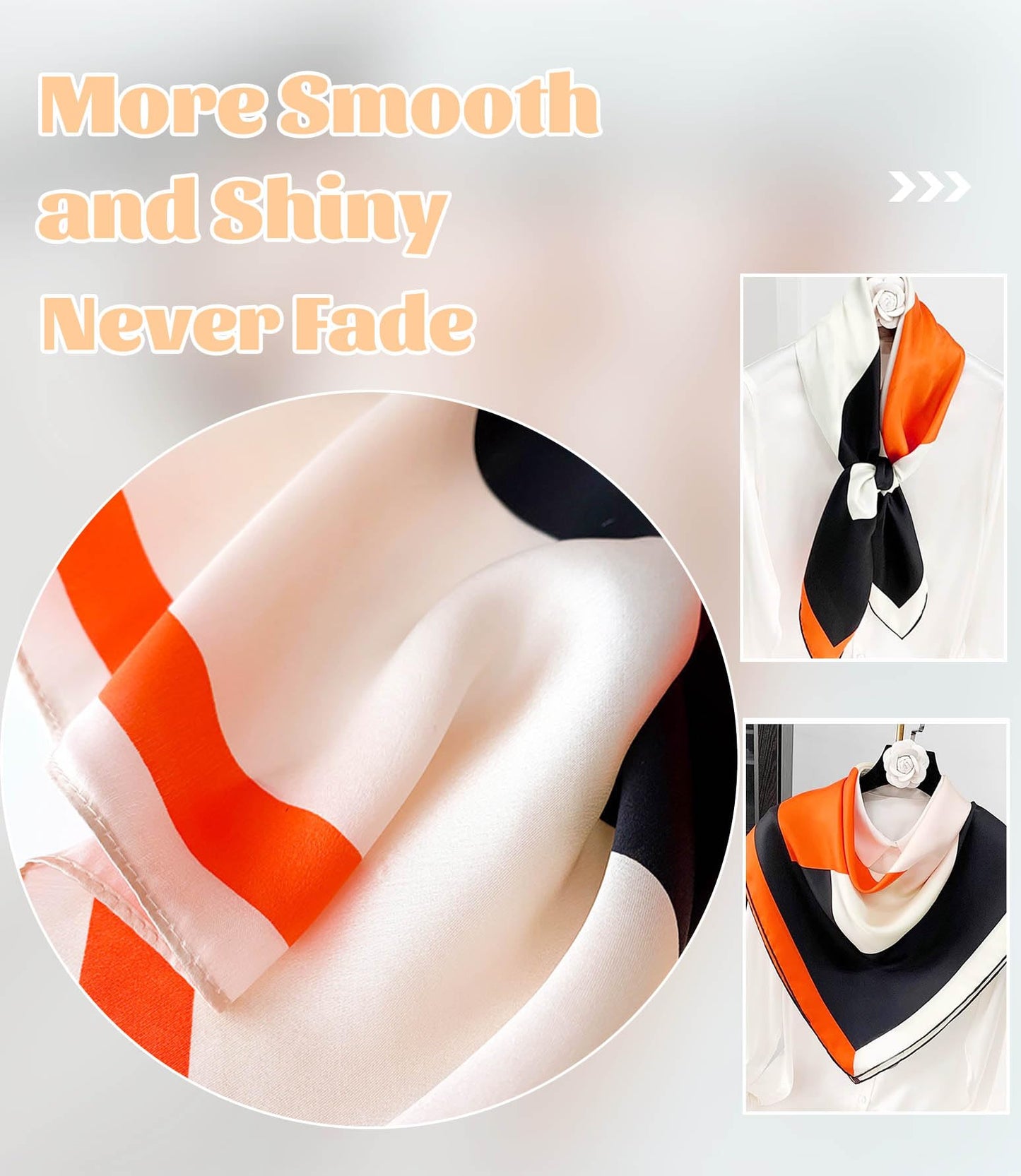 kcctoo 27.5" Mulberry Silk Feeling Head Scarf Women's Fashion Square Neck Satin Scarfs for Bag Hair Scarves Gift