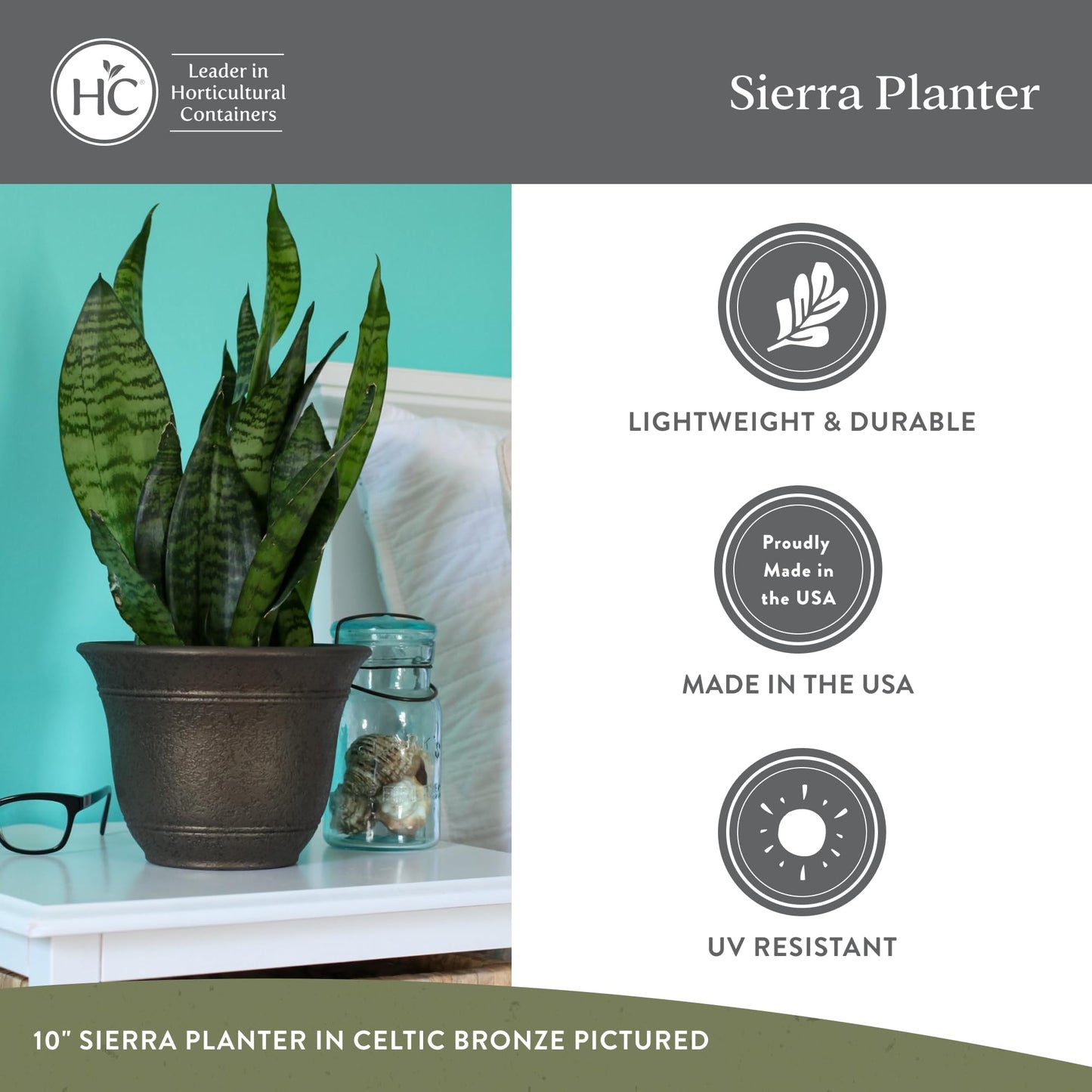 7.5" Sierra Planter w/Internal Disk Celtic Bronze