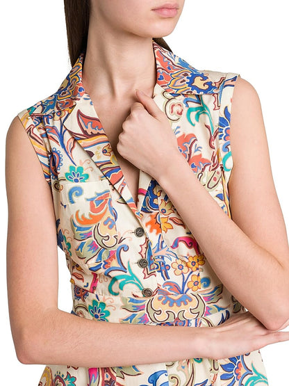 Etro, Tapestry Floral Sleeveless Shirtdress, 40 (4), Stampa Bianco