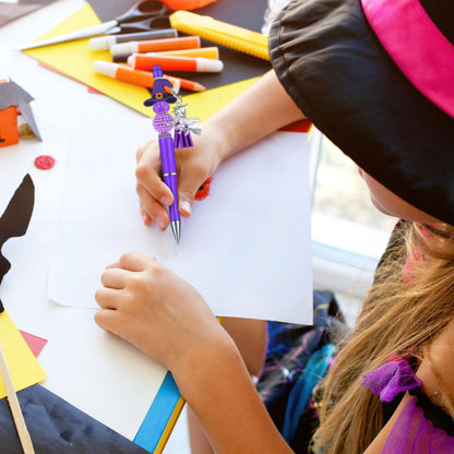 Jutom 12 Pcs Halloween Beadable Pens with Focal Silicone Beads Witch Cauldron Purple Green Bead Crafting DIY Making Pens Kit for Office School Christmas Holiday Gift Bulk