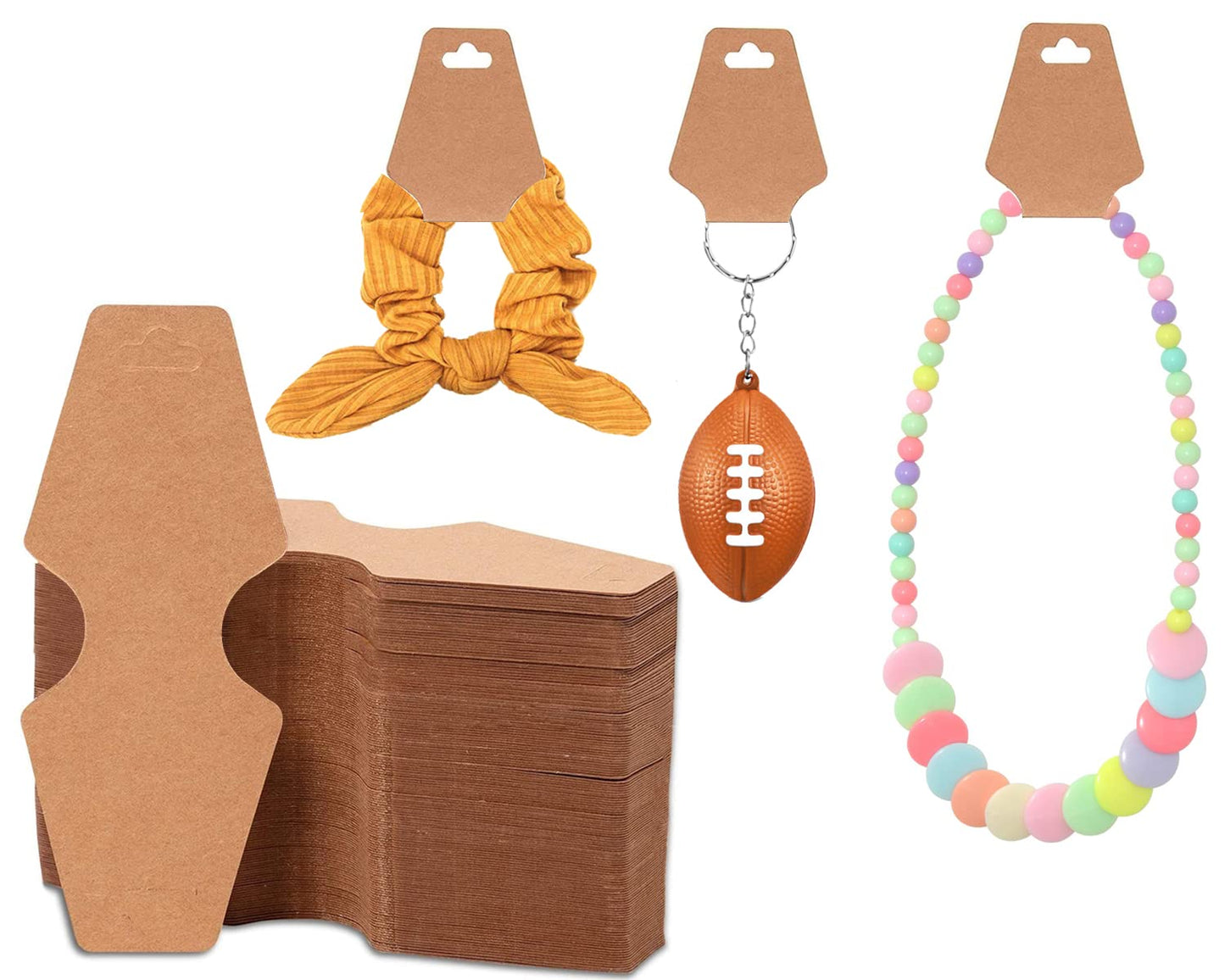 100 PCS Necklace Display Cards Holders Jewelry Bracelets Earrings Keychain Rings Hairbands Craft Projects Brown Kraft Paper Hang Tags Card 4.9 x 2 Inches