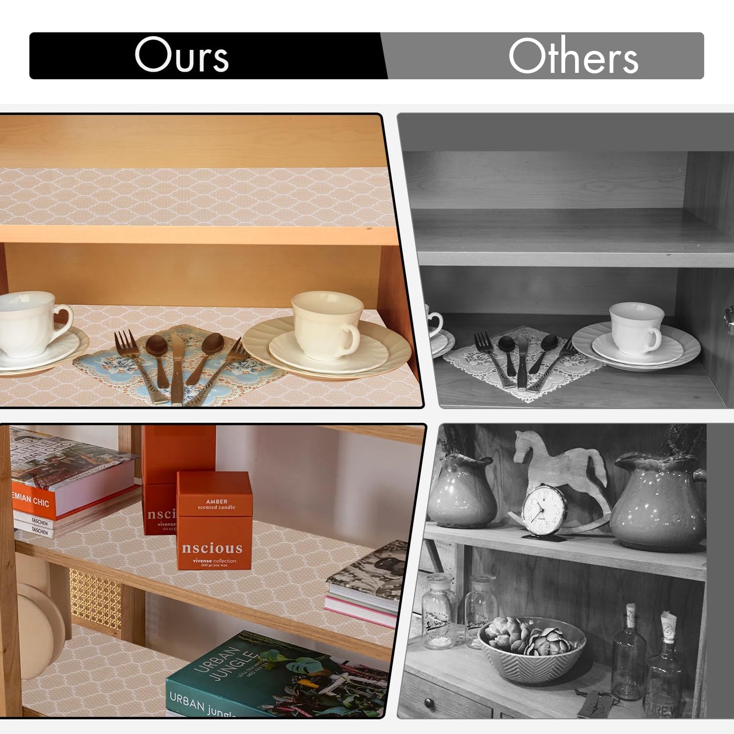 Cooyes Shelf Liner for Kitchen Cabinets – Non-Adhesive Waterproof Drawer Liner – Durable EVA Material Easy-to-Cut Shelf Paper for Refrigerator, Cupboard, Dresser with Modern Pattern (17.7"W x 78.7"L)