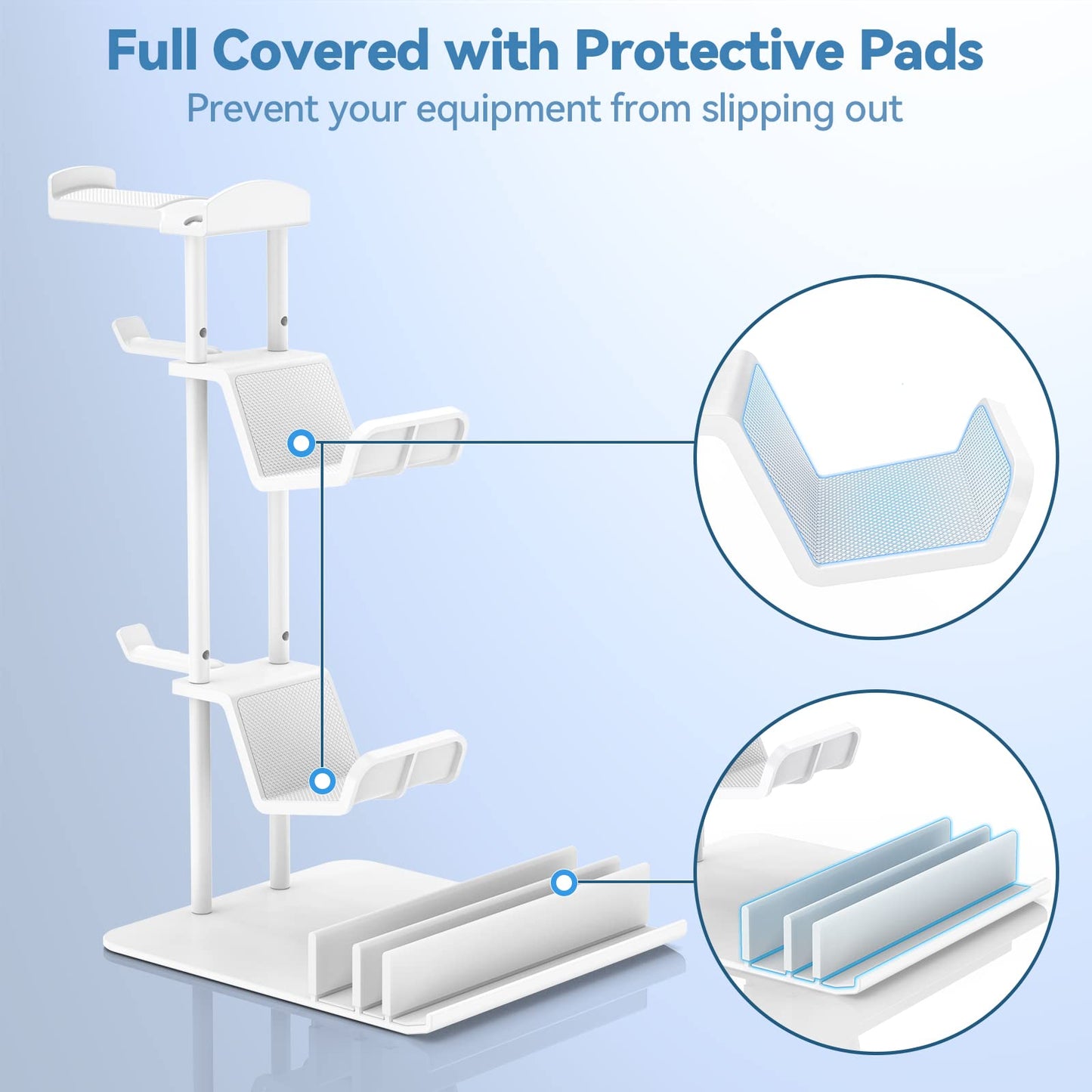 KDD Headphone Stand, Controller Holder & Headset Holder for Desk, Earphone Stand with Aluminum Supporting Bar, Universal Storage Organizer Headphones/Controller/Switch/Mobile Phone(White)