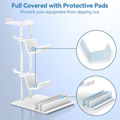 KDD Headphone Stand, Controller Holder & Headset Holder for Desk, Earphone Stand with Aluminum Supporting Bar, Universal Storage Organizer Headphones/Controller/Switch/Mobile Phone(White)