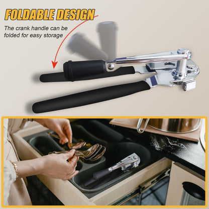 Commercial Can Opener, ICEKATl Can Opener Manual Heavy Duty Easy for Big Cans with Magnet, Folding Hand Crank With Comfortable Long Handles