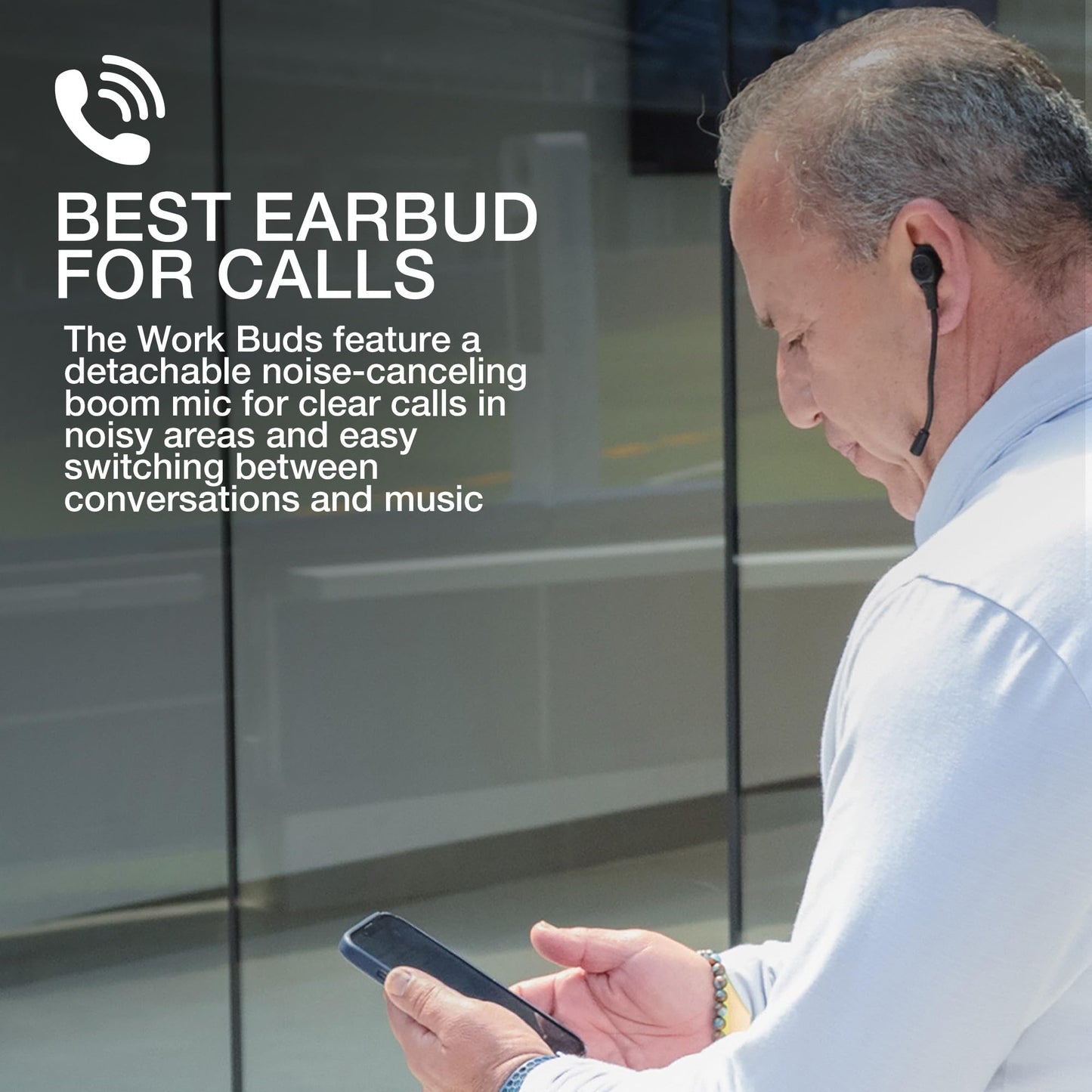 JLab Work Buds in-Ear True Wireless Headset with Detachable Noise-Canceling Boom Mic, Black, Long 55+ Total Hours Playtime, Bluetooth Multipoint, USB-C Charging Dock