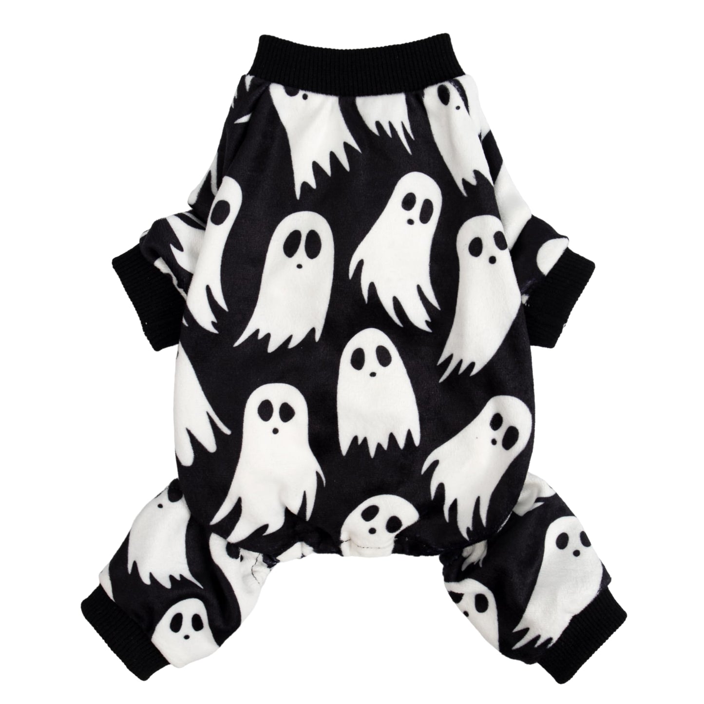 Fitwarm Halloween Ghost Dog Pajamas, Funny Halloween Costumes for Dogs, Fleece Dog Onesie with Feet, Doggy Clothes for Small Dogs Boy Girl, Pet Apparel, Black, White, Medium