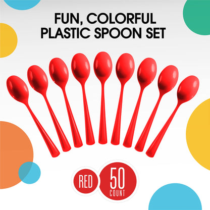 Exquisite Red Plastic Spoons 50 Pieces Red Spoons Disposable Utensils Heavy Duty Plastic Cutlery Set Disposable Cutlery Sets Flatware Sets Silverware Set For Party Supplies & Party Tableware
