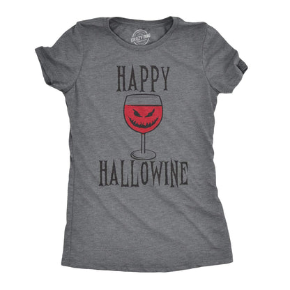 Happy Hallowine Funny Halloween Wine Glass Drinking T Shirt for Woman Funny T Shirts Halloween Tops for Women Cool Wine Top Women's Novelty Tees Dark Grey XL