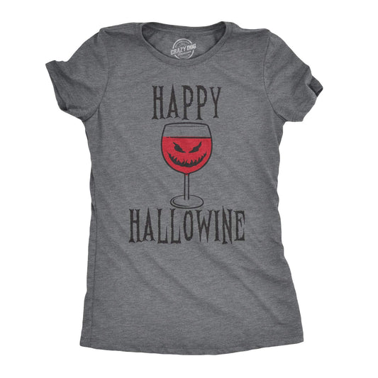 Happy Hallowine Funny Halloween Wine Glass Drinking T Shirt for Woman Funny T Shirts Halloween Tops for Women Cool Wine Top Women's Novelty Tees Dark Grey XL