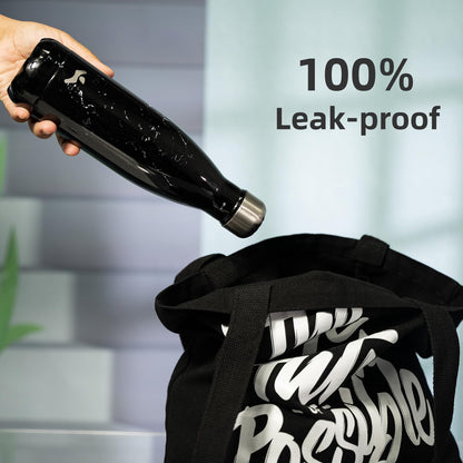 Konokyo Insulated Water Bottles,17 oz Double Wall Stainless Steel Vacumm Metal Flask for Sports Travel,Midnight Black