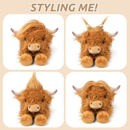 Highland Cow Stuffed Animals, Microwavable Stuffed Animals Heating Pad for Cramps, Pain Stress Relief, Heatable & Coolable Lavender Scented Cow Plush Toy for Anxiety, Women Kid Bedtime Highland Cattle